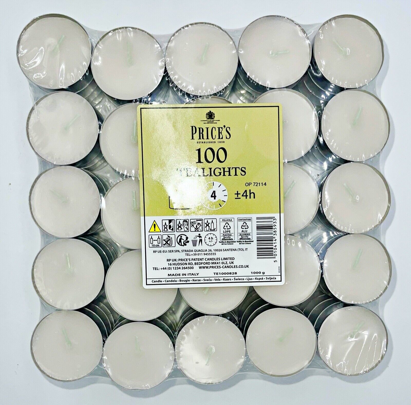 PRICES TEA LIGHT CANDLES 4HRS 100/PK. TE1000828 \\\KD25641
