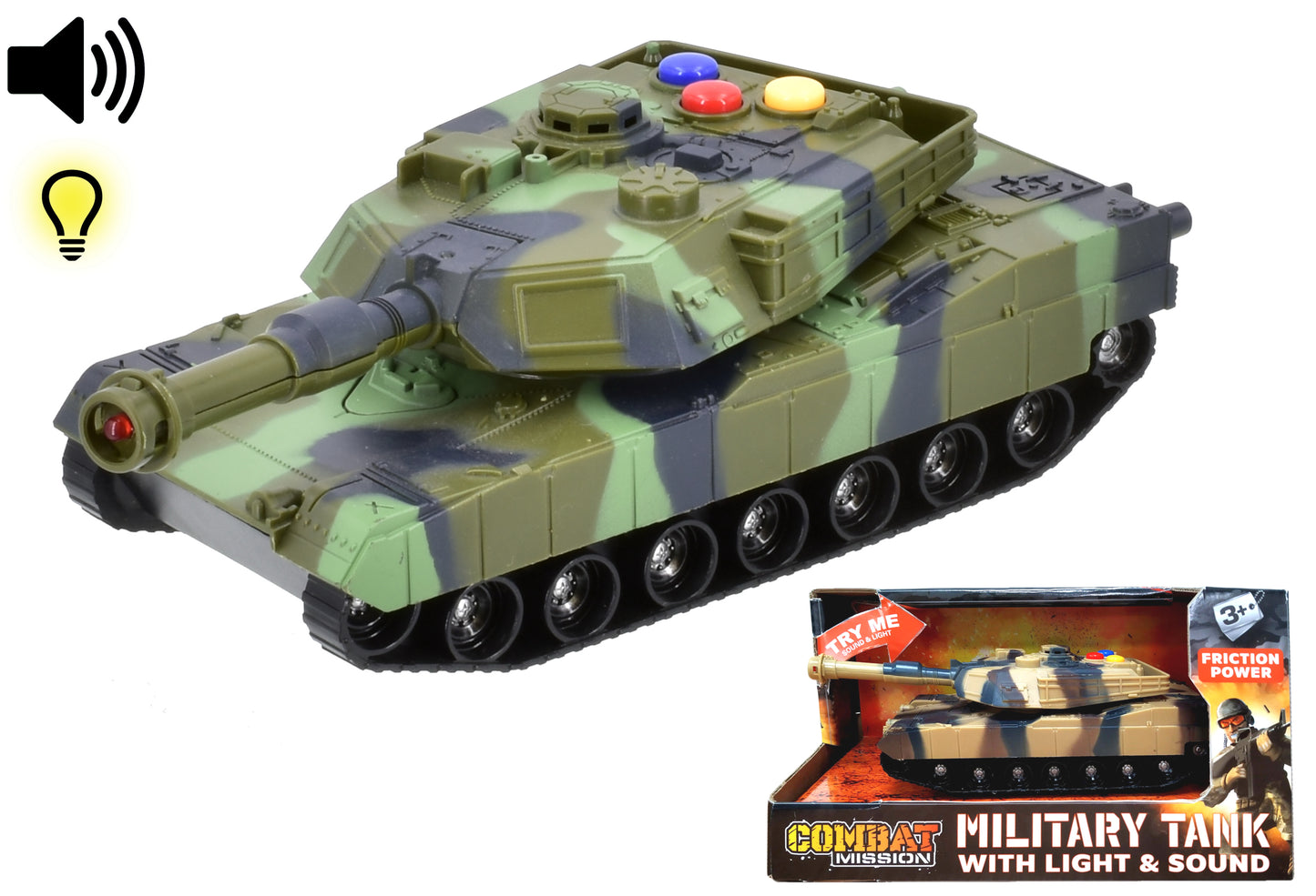FRICTION MILITARY TANK WITH LIGHT & SOUND 1:32 \\\KD25658