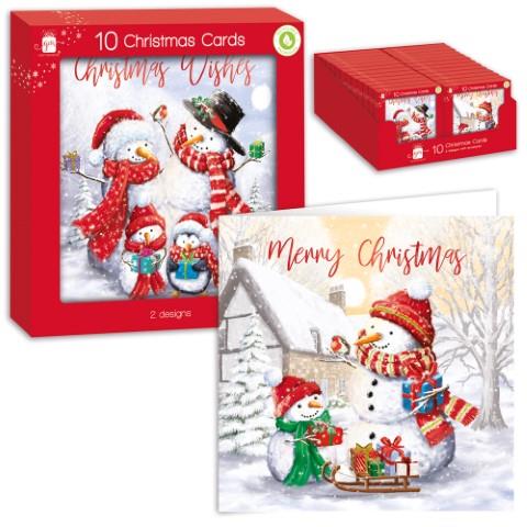 GIFTMAKER CHRISTMAS SNOWMAN GREETINGS CARDS 10/PK. XAMGC802 \\\KD25734