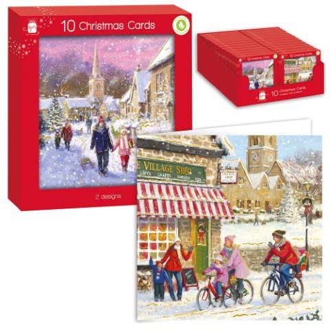 GIFTMAKER CHRISTMAS VILLAGE SCENE GREETINGS CARDS 10/PK. XAMGC806 \\\KD25735
