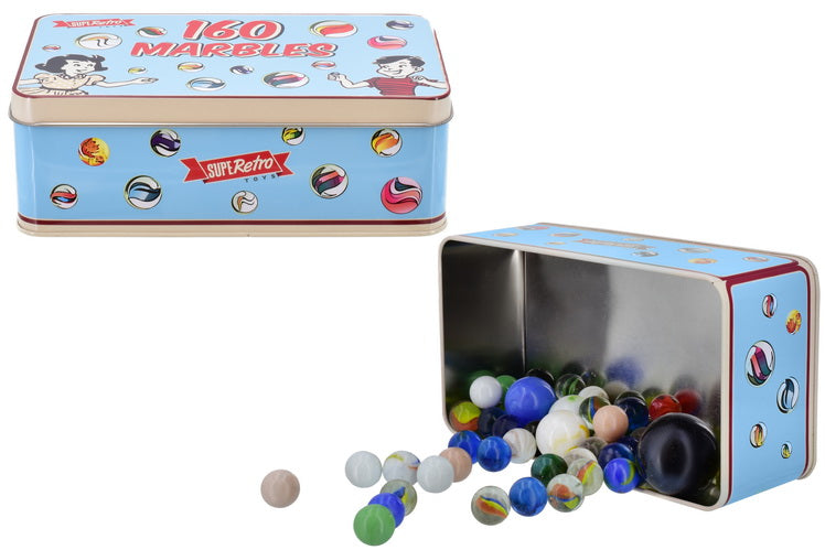 SUPERETRO CLASSIC MARBLES IN A VINTAGE STORAGE GIFT TIN 160/PCS \\\KD25744