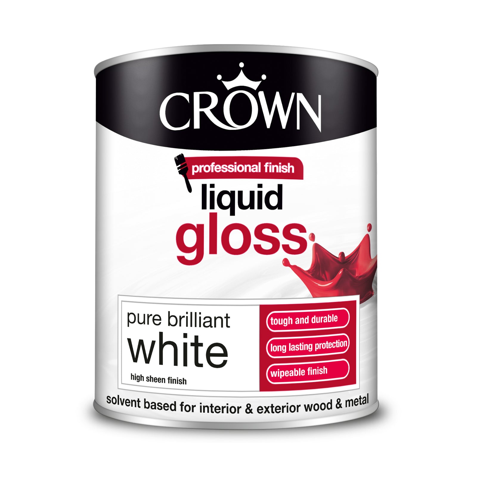 CROWN LIQUID GLOSS PURE BRILLIANT WHITE PAINT 750ML. 5026735 \\\KD25892