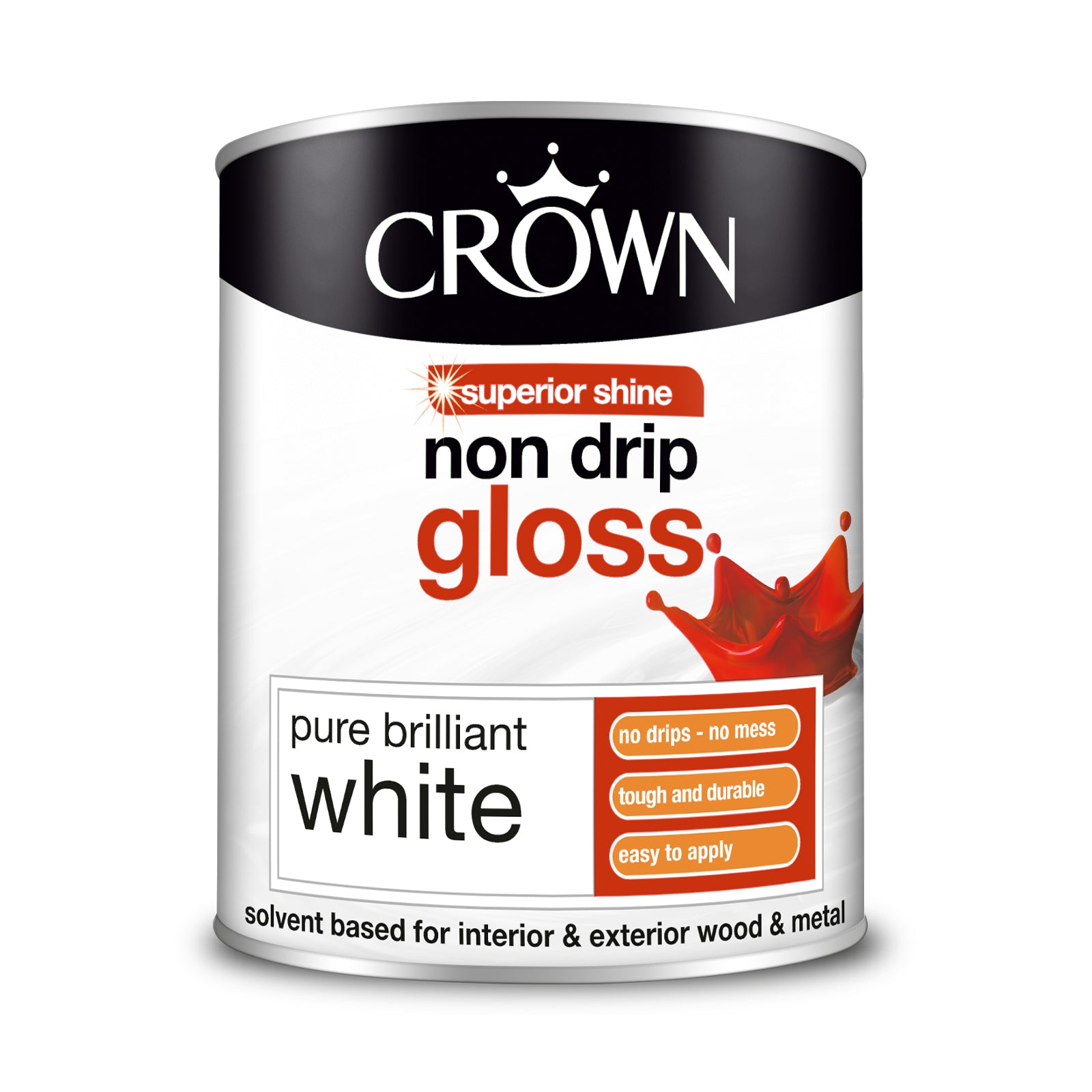 CROWN NON DRIP GLOSS PURE BRILLIANT WHITE PAINT 750ML. 5026784 \\\KD25893