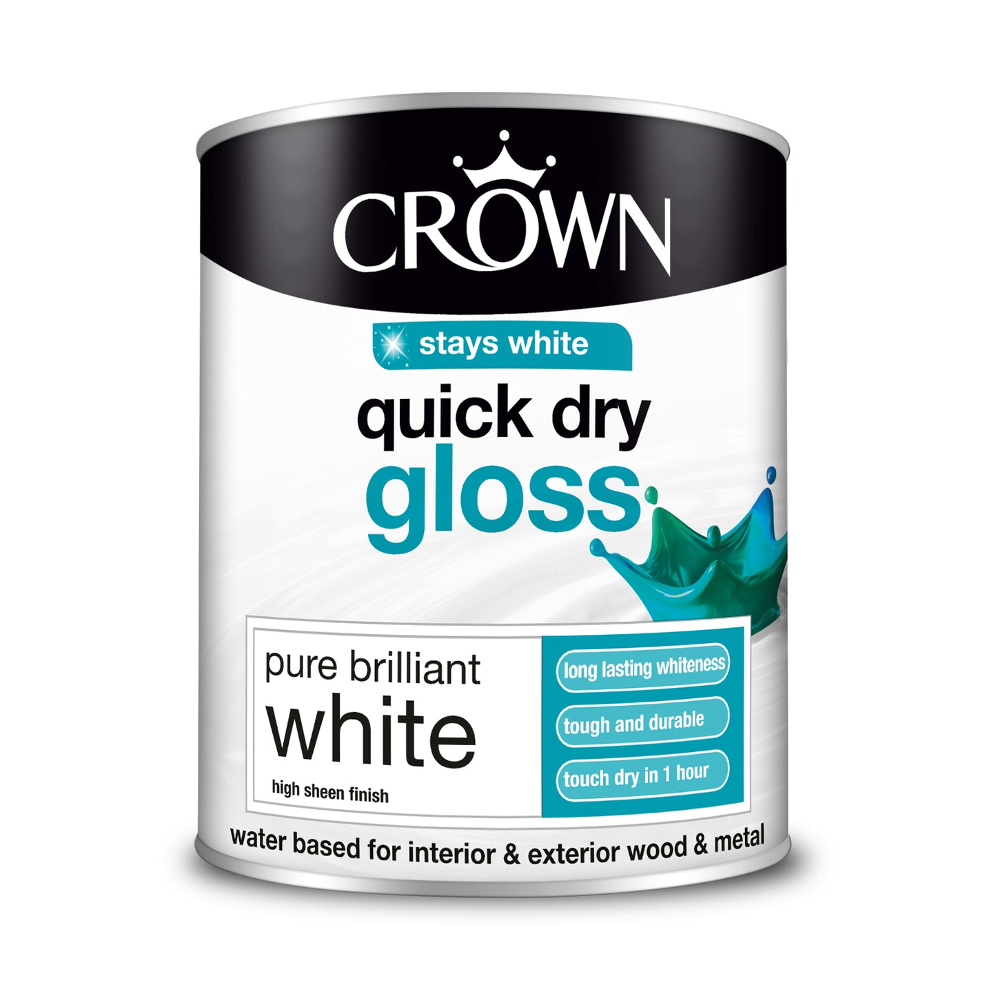 CROWN QUICK DRY GLOSS PURE BRILLIANT WHITE PAINT 750ML. 5022131 \\\KD25895
