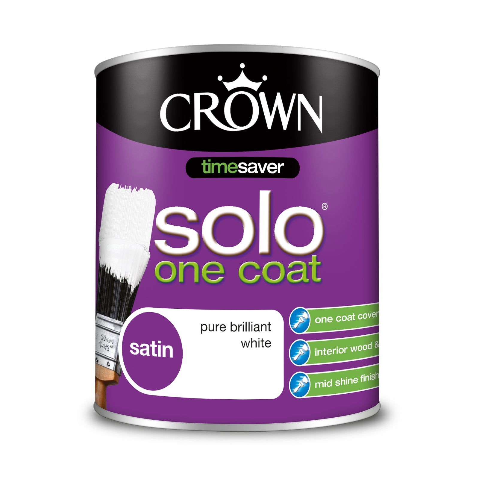 CROWN SOLO SATIN PURE BRILLIANT WHITE PAINT 750ML. 5026873 \\\KD25899