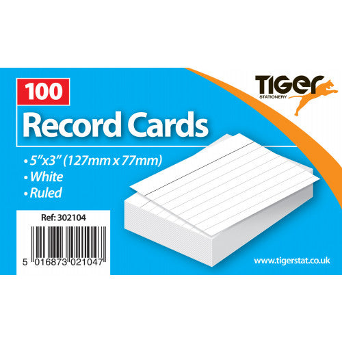 TIGER WHITE RECORD CARDS 5 INCH X 3 INCH 100/SHEETS. T302104 \\\KD25943