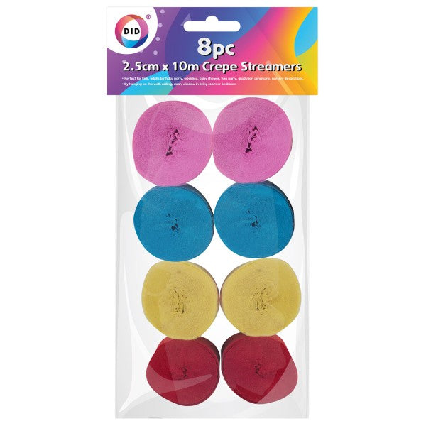 CREPE PAPER PARTY STEAMERS 2.5CM X 10M 8/PK. PY0518 \\\KD25978