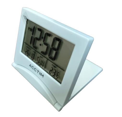 ACCTIM MINI FLIP 2 FOLDING TRAVEL LCD ALARM CLOCK - GREY. AC15787 \\\KD26179