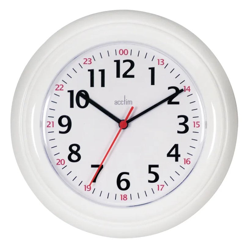 ACCTIM WEXHAM 24 HOUR PLASTIC WALL CLOCK WHITE. AC21862 \\\KD26184