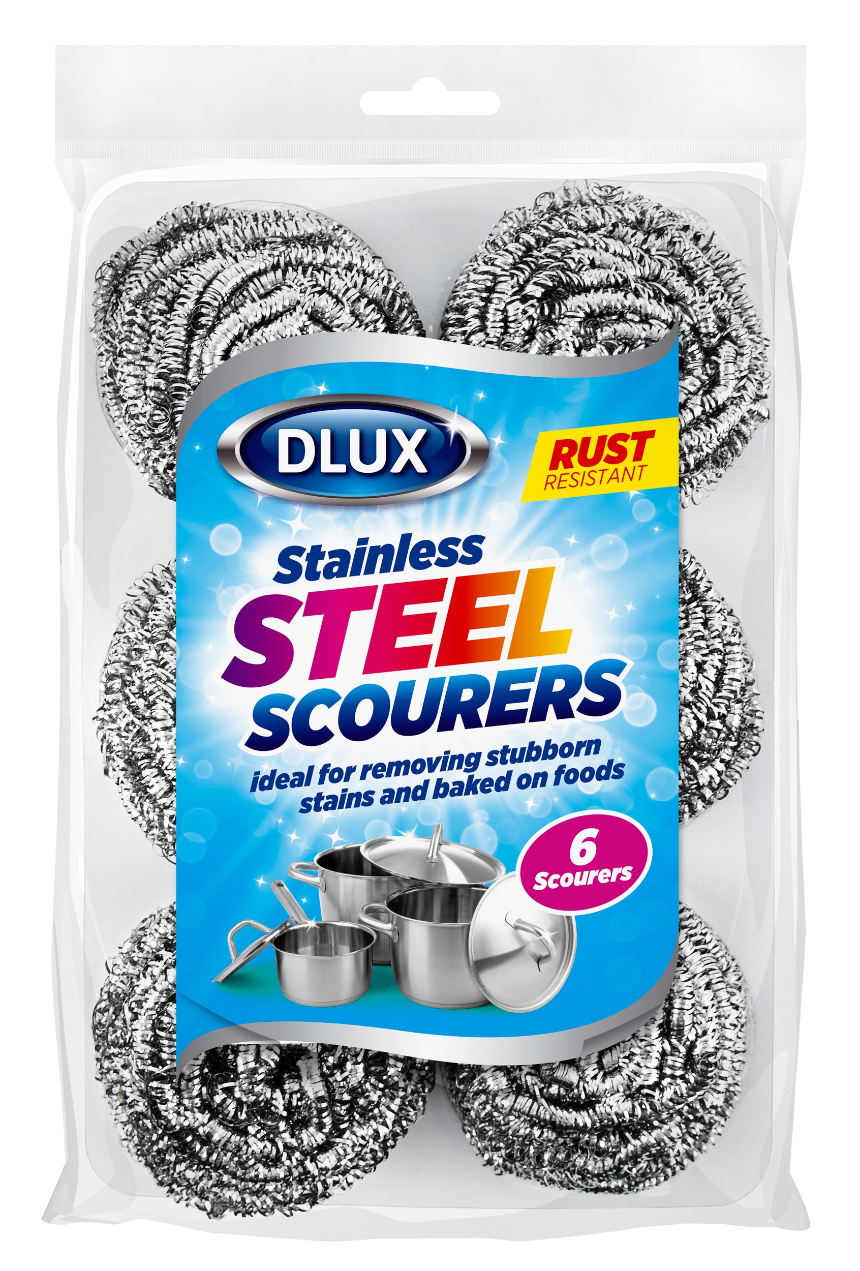 DELUX STAINLESS STEEL SCOURERS 6/PK. Z2446 \\\KD26248