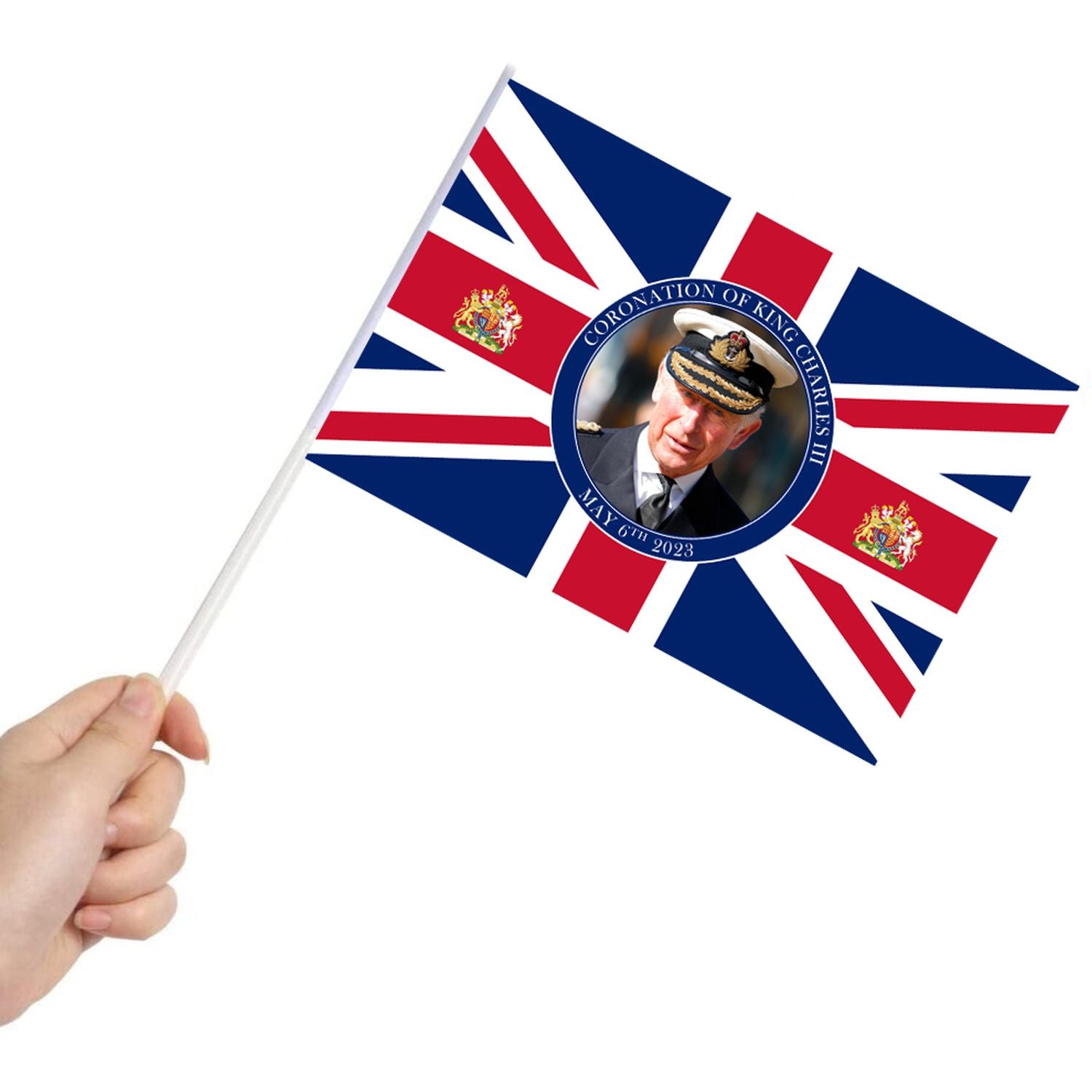 SHATCHI UNION JACK WITH KING CHARLES HAND FLAG 10/PK. CK1032 \\\KD26410