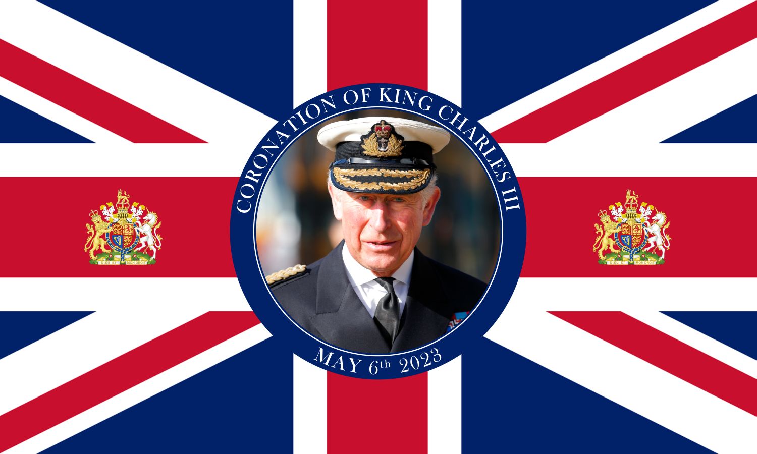 SHATCHI UNION JACK WITH CORONATION OF KING CHARLES FLAG 3FT X 2FT. CK1036 \\\KD26422