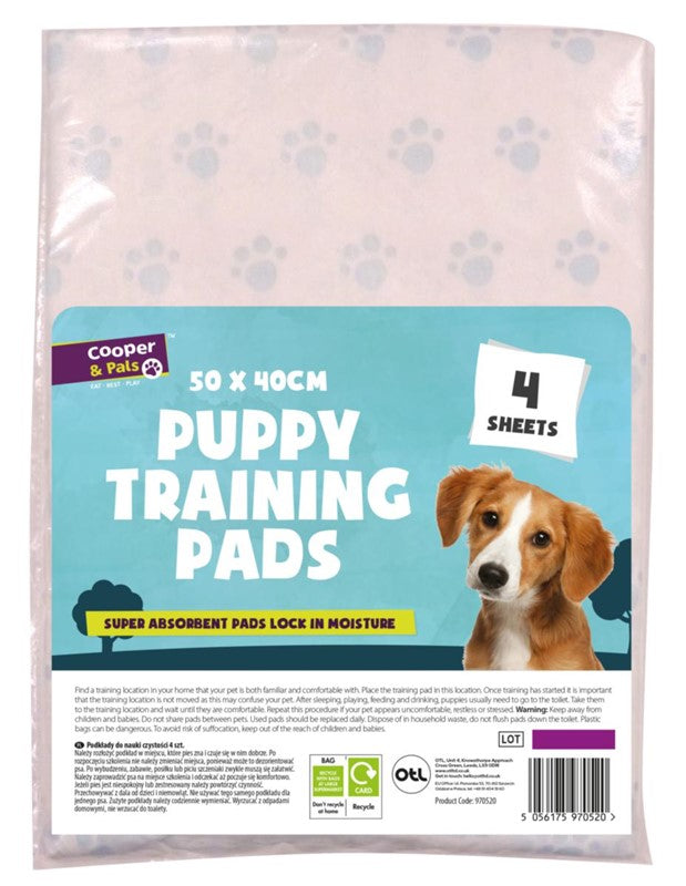 COOPER & PALS PUPPY TRAINING PADS 50CM X 40CM 4/PK. OL321185 \\\KD26574