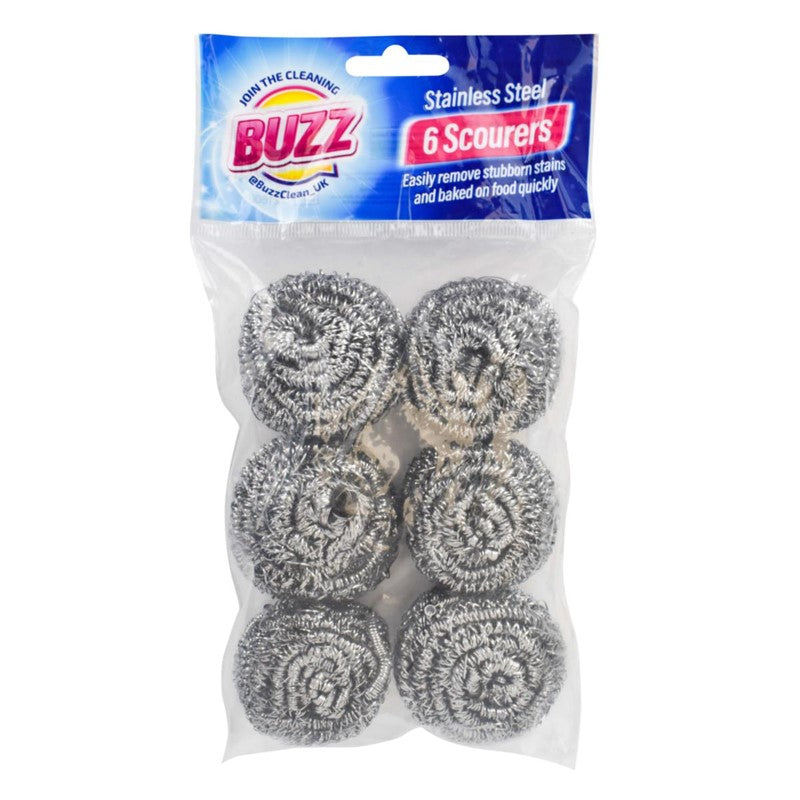 BUZZ STAINLESS STEEL SCOURERS 6/PK. OL985579 \\\KD26583