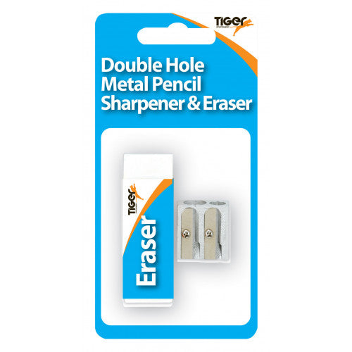 TIGER DOUBLE HOLE PENCIL SHARPNER & ERASER SET. T302023 \\\KD26620