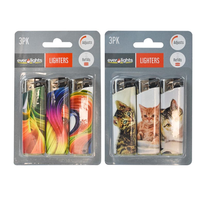 EVER LIGHTS ASSORTED PICTURE / ANIMAL LIGHTERS 3/PK. OL322232 \\\KD26621