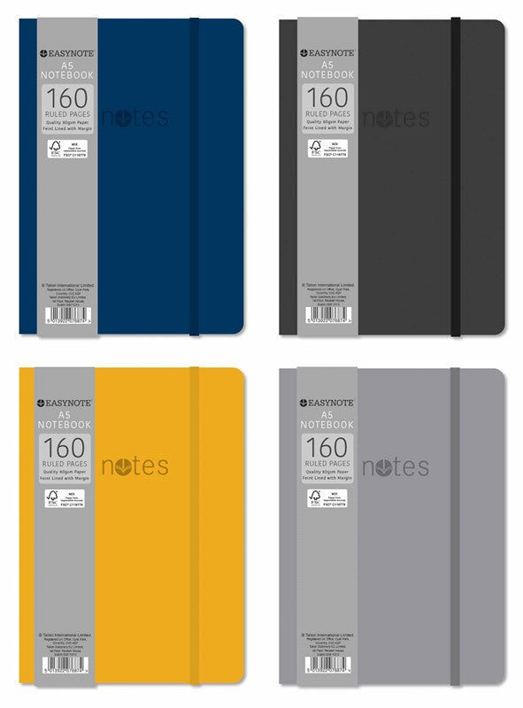 EASYNOTE ASSORTED COLOUR SOFT TOUCH A5 NOTEBOOK 160 PAGES. TA7687/FSC \\\KD26626