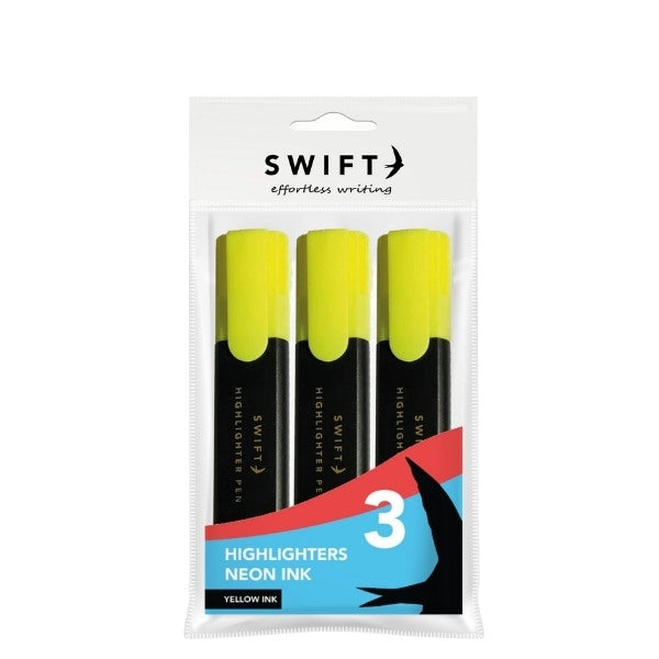 SWIFT YELLOW HIGHLIGHTERS PENS 3/PK. P3062 \\\KD26643