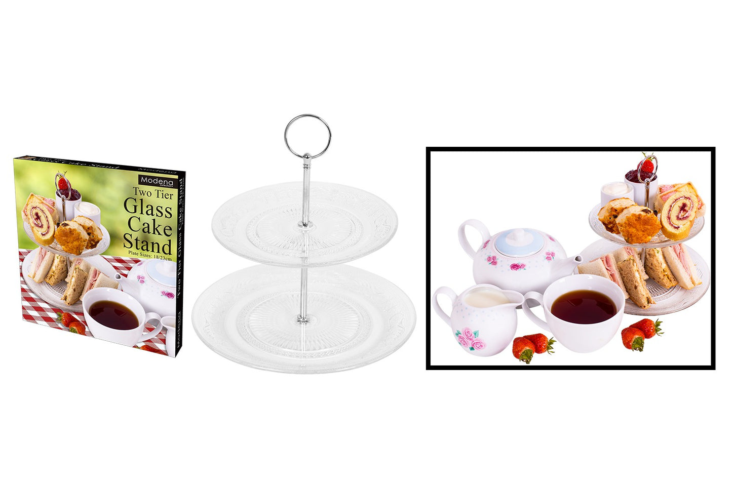 MODENA TWO TIER GLASS CAKE STAND 18CM X 23CM. AM2648 \\\KD26663