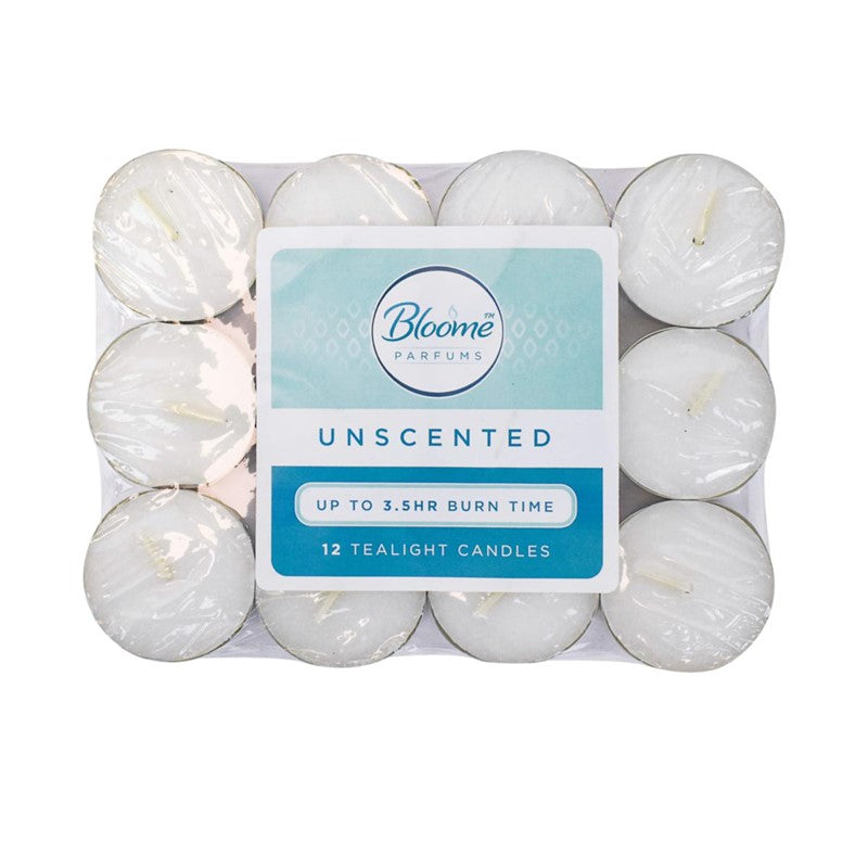 BLOOME UNSCENTED WHITE TEALIGHT CANDLE 3.5H 12/PK. OL322419 \\\KD26671