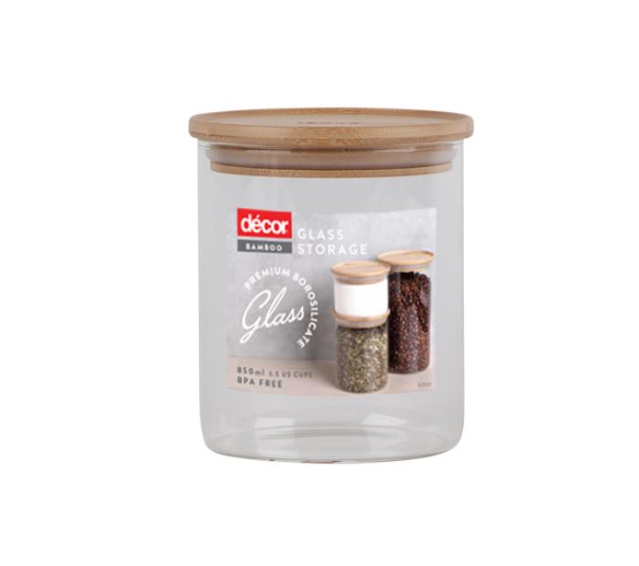 DECOR GLASS CANISTER WITH BAMBOO LID 850ML. 257700-004 \\\KD26703