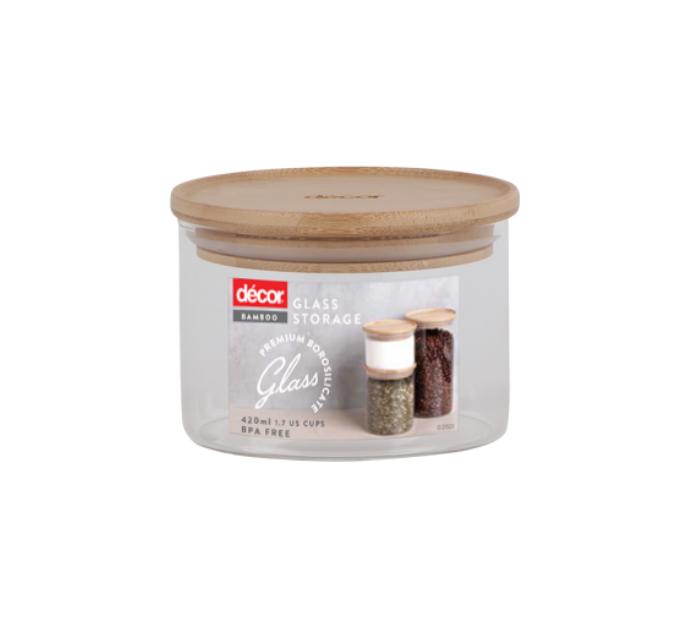 DECOR GLASS CANISTER WITH BAMBOO LID 420ML. 257800-006 \\\KD26704