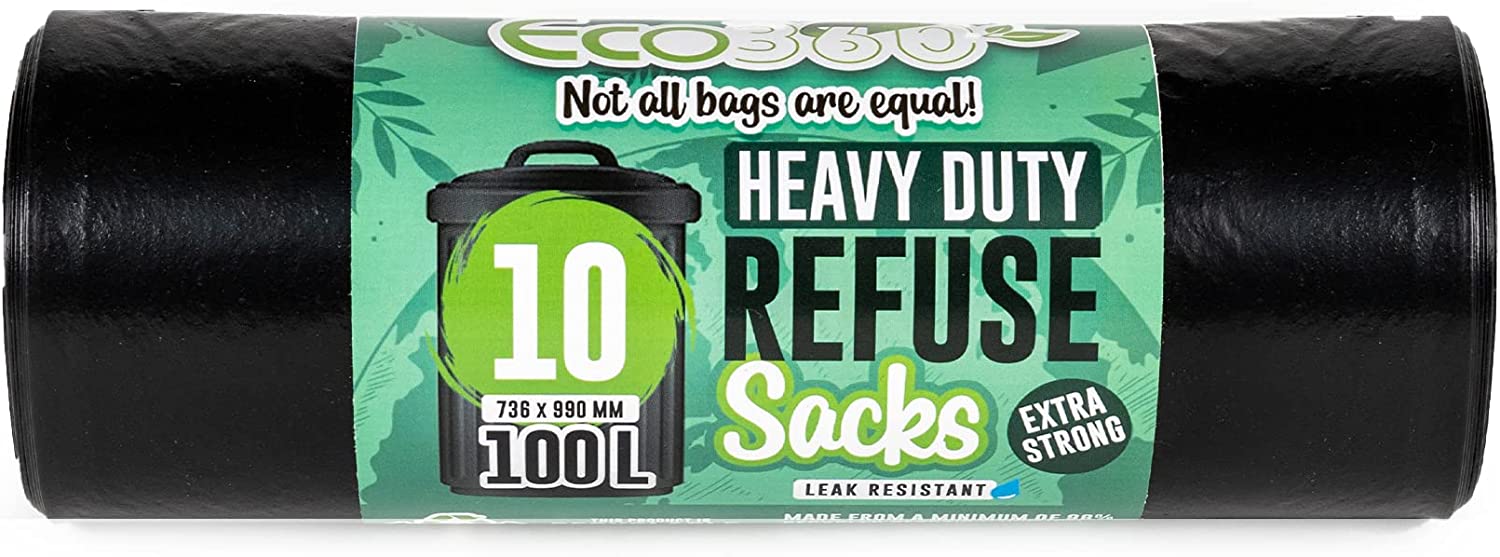 ECO BAG HEAVY DUTY REFUSE SACK BIN BAG 100L 10/PK. EC223 \\\KD26863