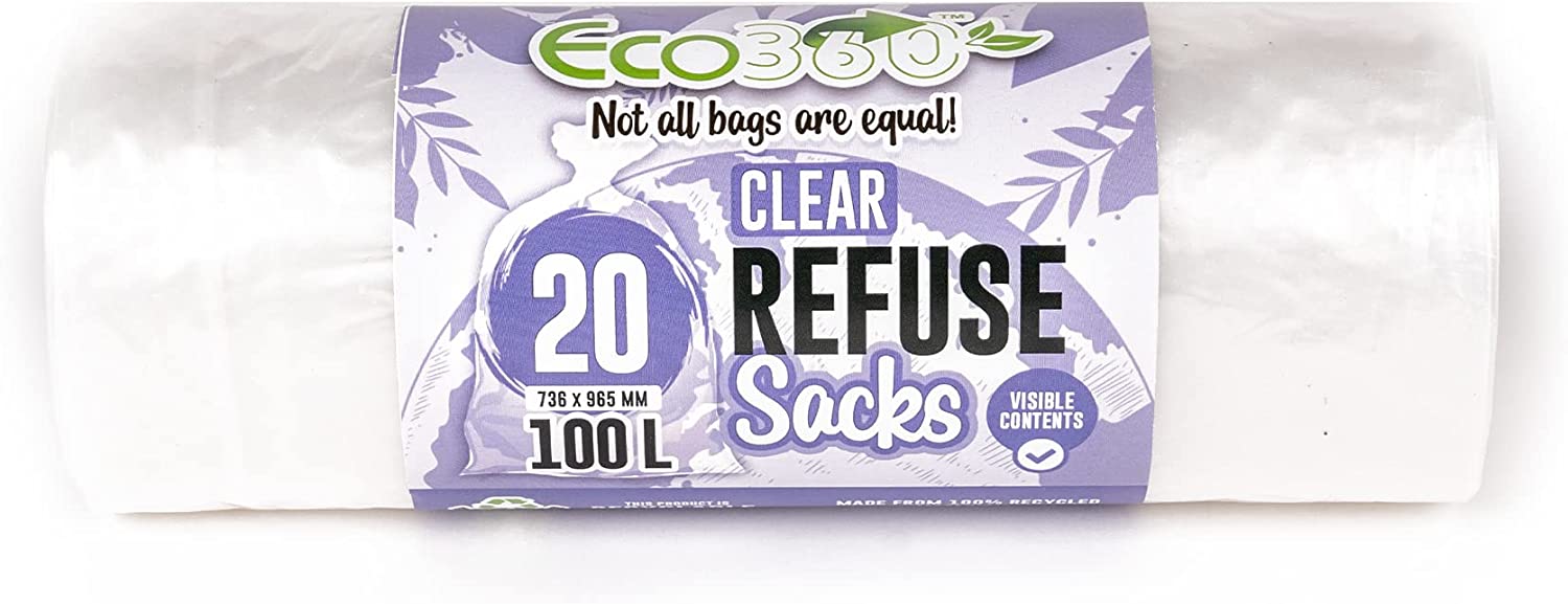 ECO 360 CLEAR REFUSE SACK BIN BAG 100L 20/PK. EC232 \\\KD26865