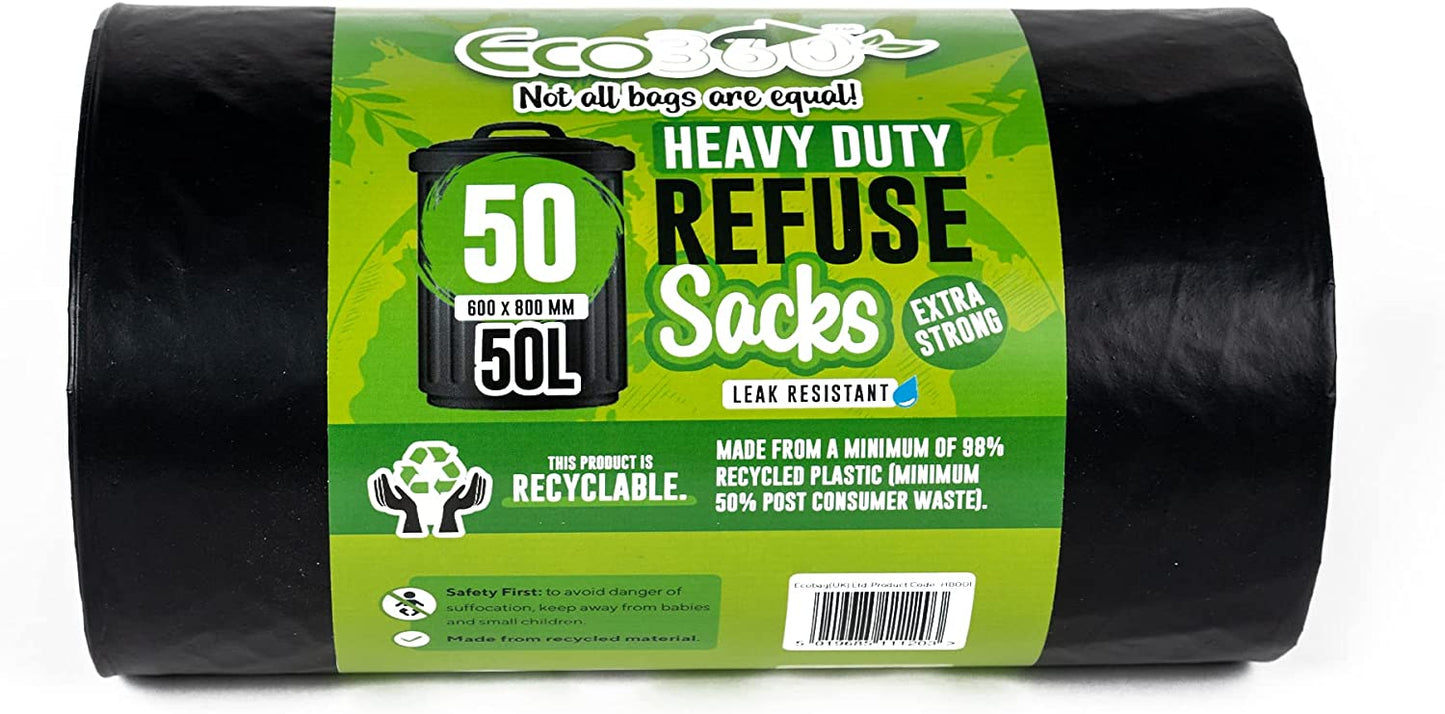 ECO BAG HEAVY DUTY REFUSE SACKS BIN BAG 50L 50/PK. ECHB001 \\\KD26868
