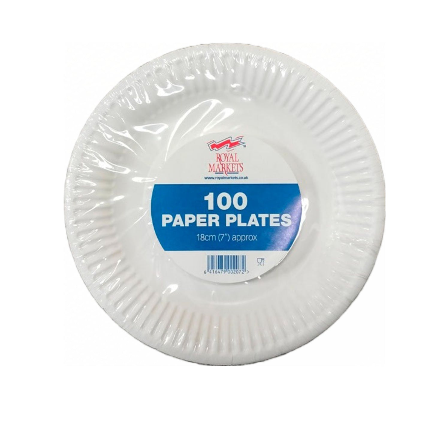 ROYAL MARKET DISPOSABLE PAPER PLATE 18CM - 7 INCH 100/PACK - WHITE. CVPP7100 \\\KD26886