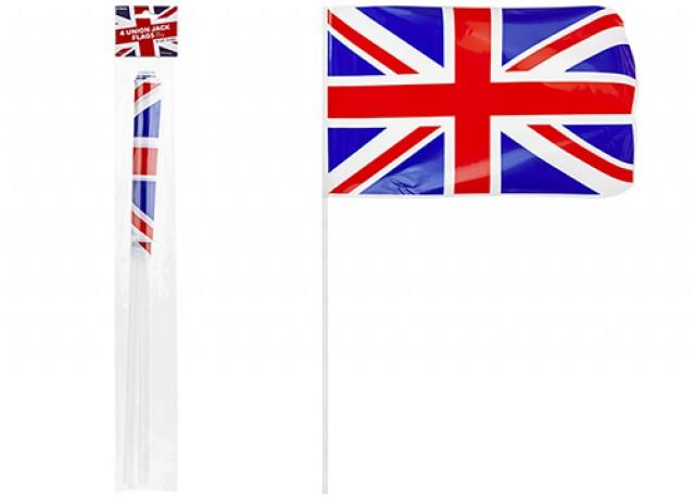 UNION JACK PLASTIC HAND FLAG WITH STICKS 12 X 8 INCH 4/PK \\\KD27011