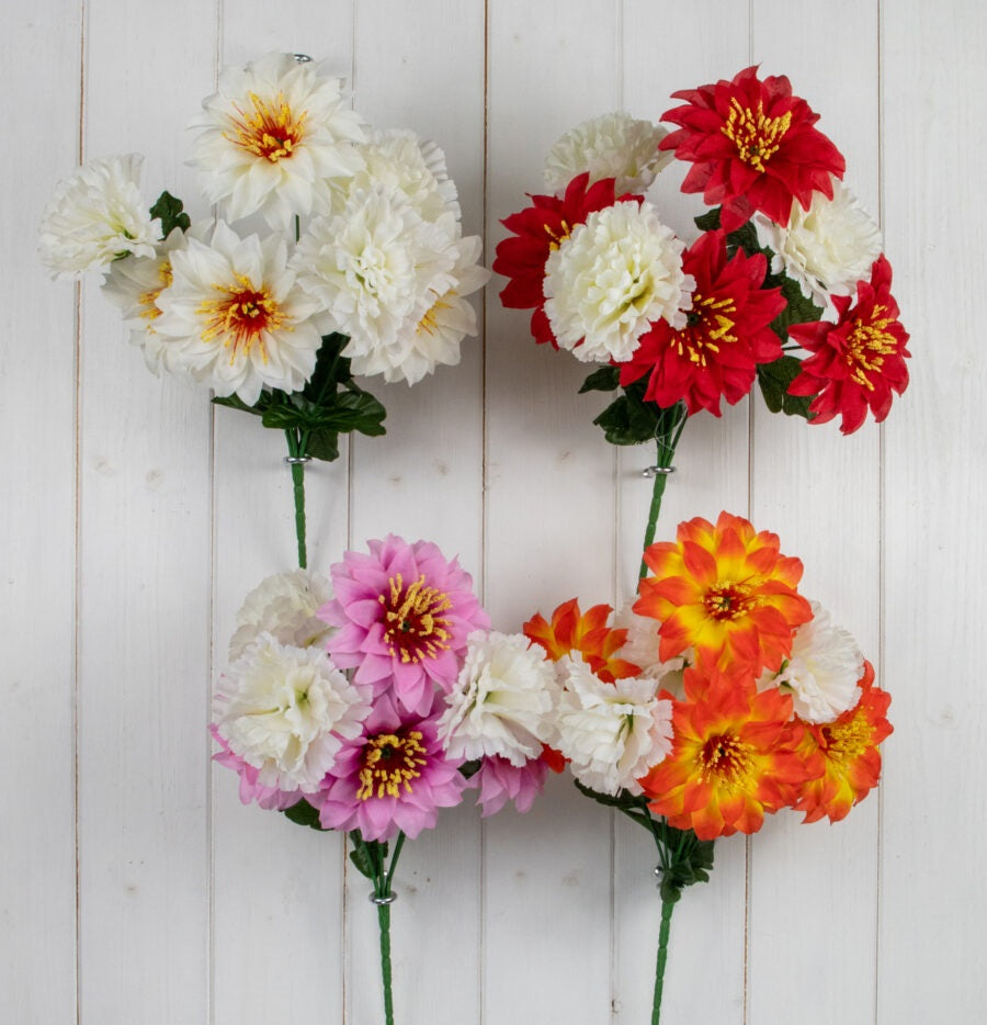 ASSORTED COLOUR ARTIFICIAL / FAUX FLOWER ZINNIA / CARNATION BUSH. FL13072 \\\KD27079