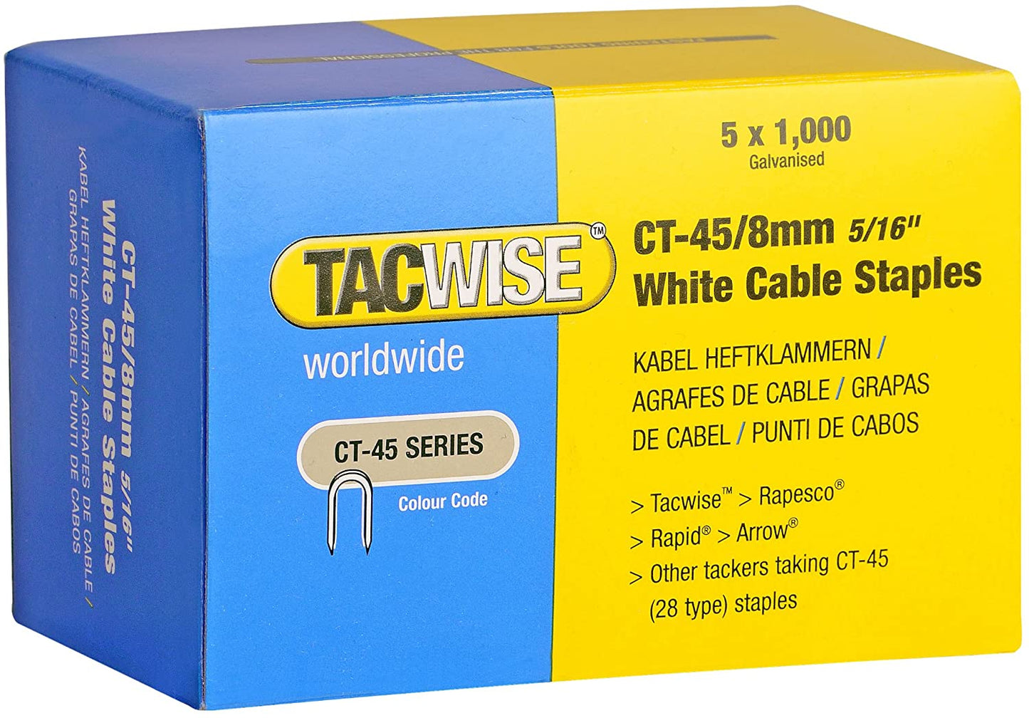 TACWISE CT-45/8MM DIVERGENT POINT WHITE CABLE TACKER STAPLES 1000. TAC0980 \\\KD27100