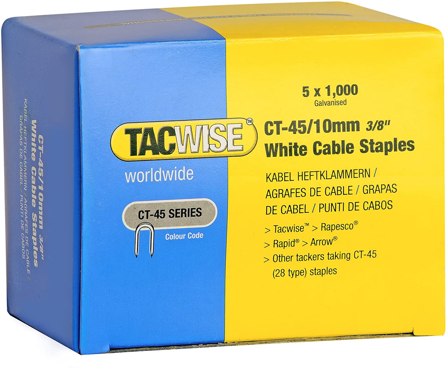 TACWISE CT-45/10MM DIVERGENT POINT WHITE CABLE TACKER STAPLES 1000 PACKS. TAC0353 \\\KD27101