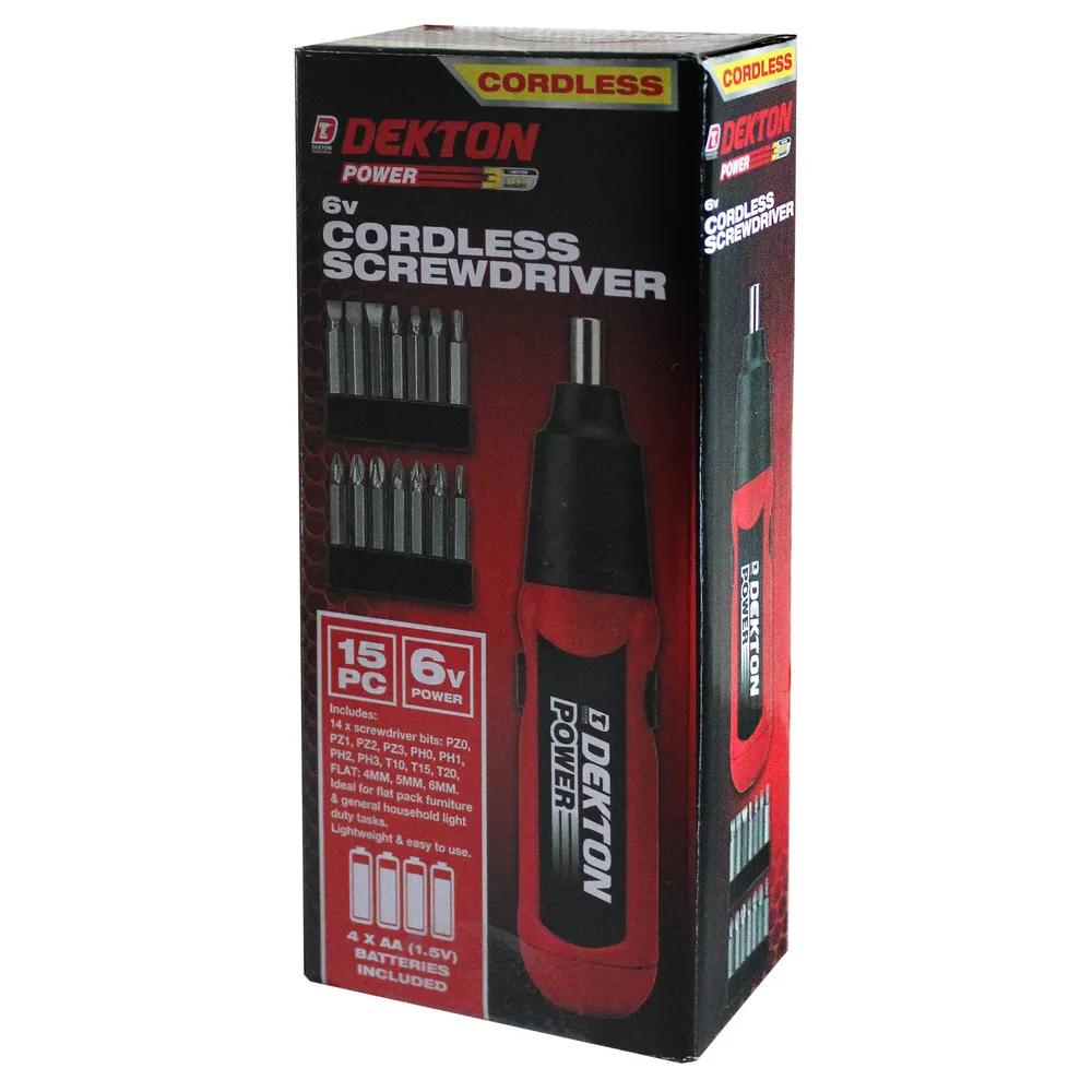 DESKTON BATTERY OPERATED 6V CORDLESS SCREWDRIVER 15PCS SET. DT600010 \\\KD27110