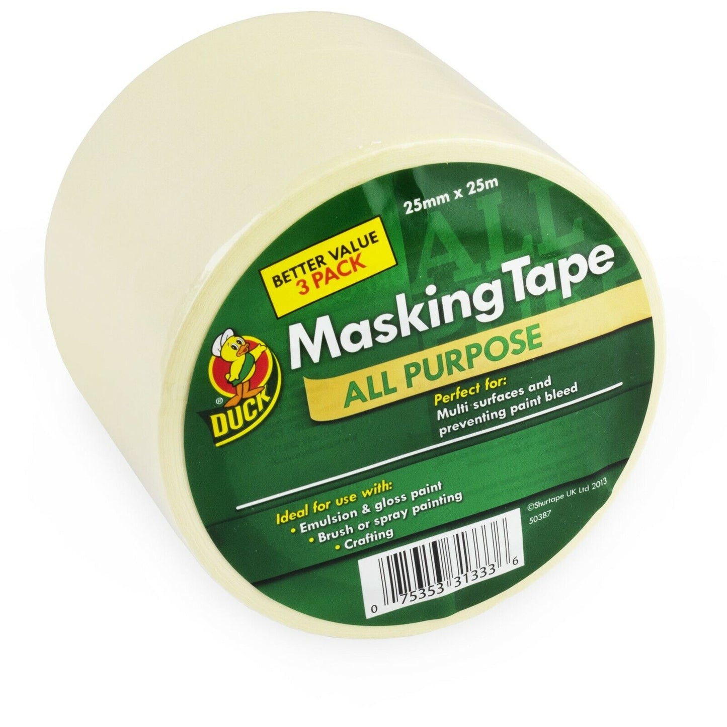 DUCK TAPE ALL PURPOSE MASKING TAPE 25MM X 25M 3/PK. 260121 / 313336 \\\KD27150