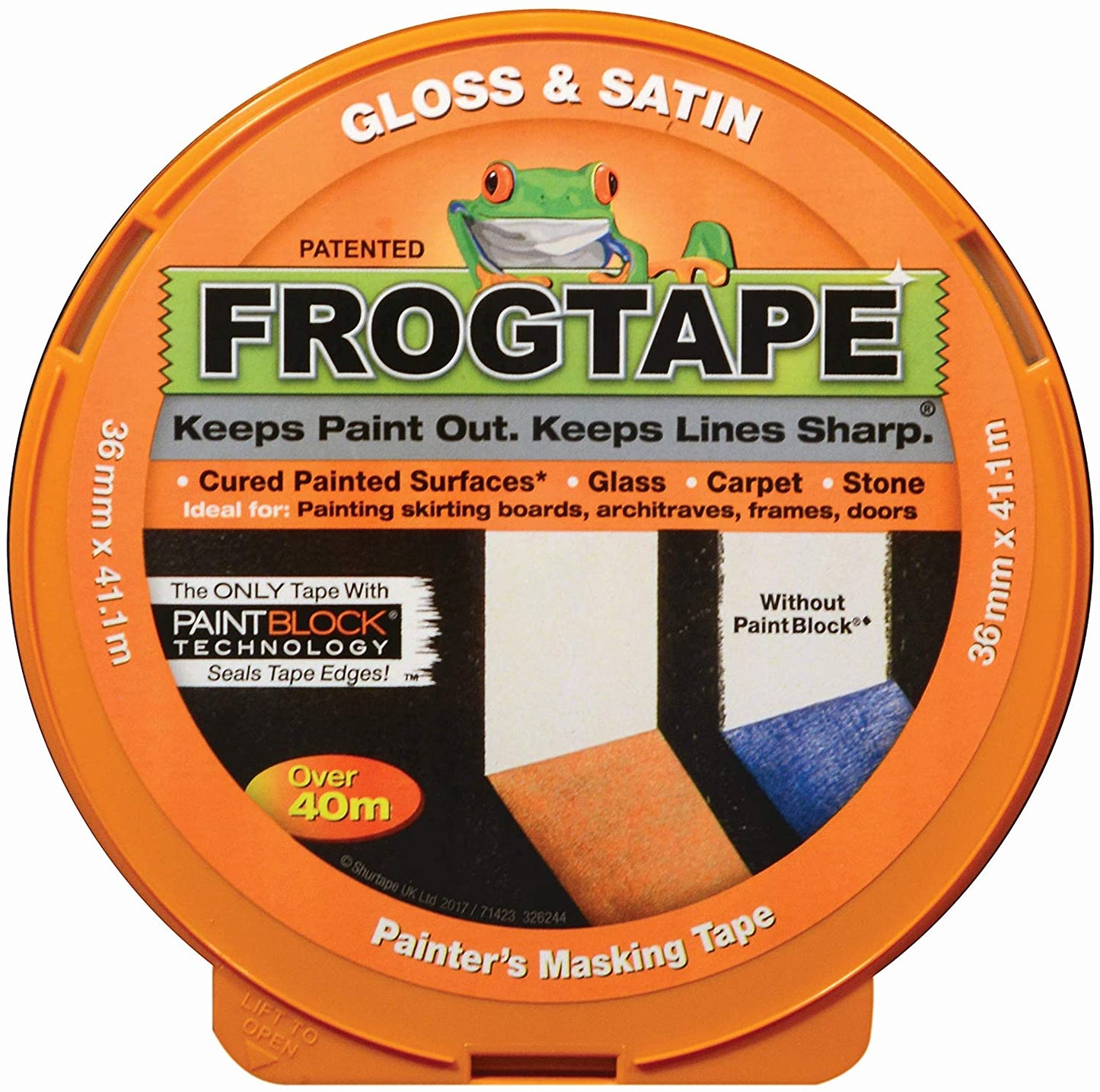 FROG TAPE ORANGE GLOSS & SATIN SURFACE PAINTERS MASKING TAPE 36MM X 41.1M. 333612 / 104189 \\\KD27158
