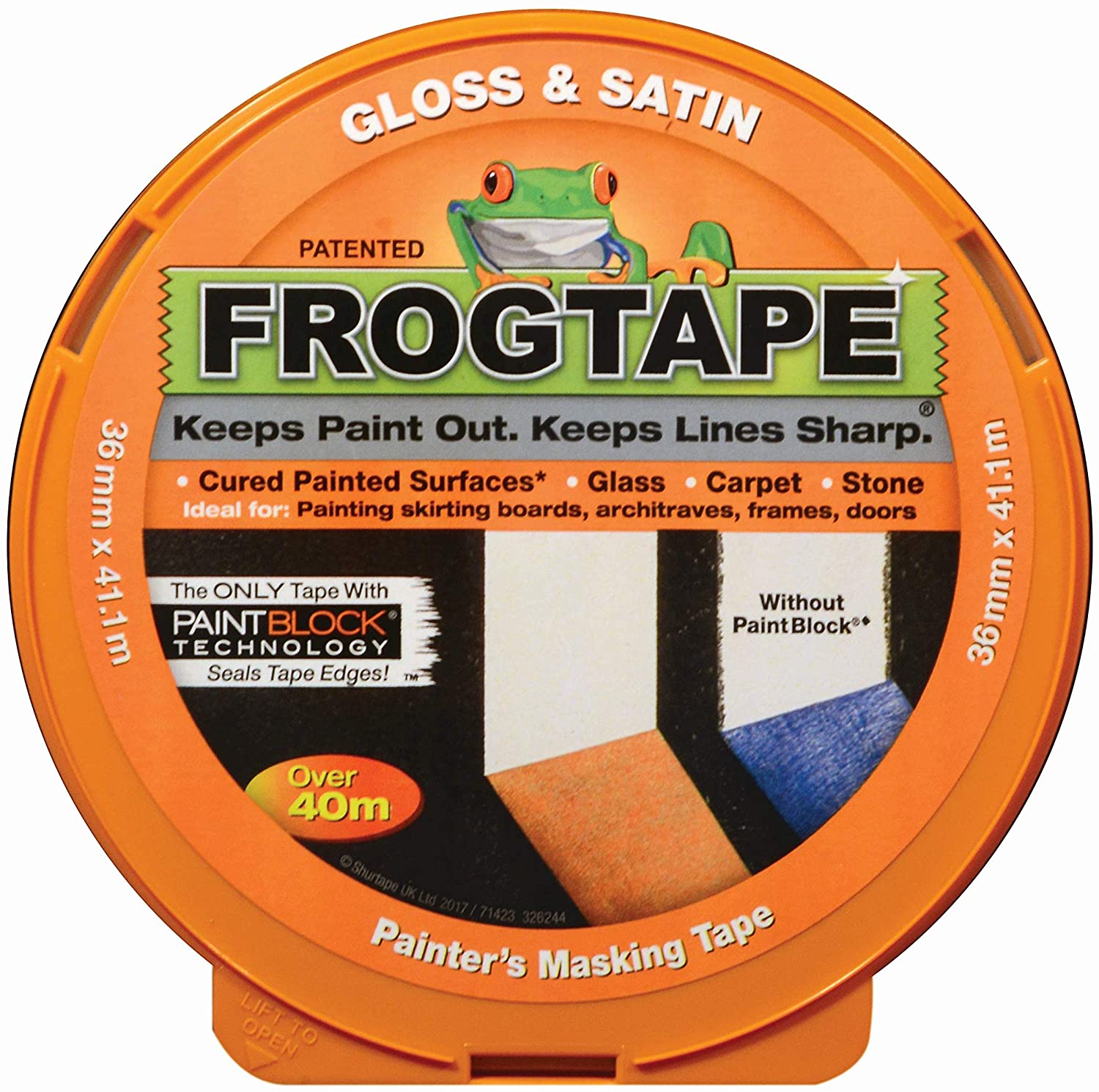 FROG TAPE ORANGE GLOSS & SATIN SURFACE PAINTERS MASKING TAPE 36MM X 41.1M. 333612 / 104189 \\\KD27158
