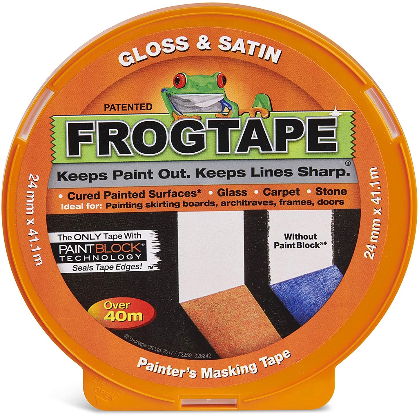 FROG TAPE ORANGE GLOSS & SATIN SURFACE PAINTERS MASKING TAPE 24MM X 41.1M. 333611 / 104188 \\\KD27159