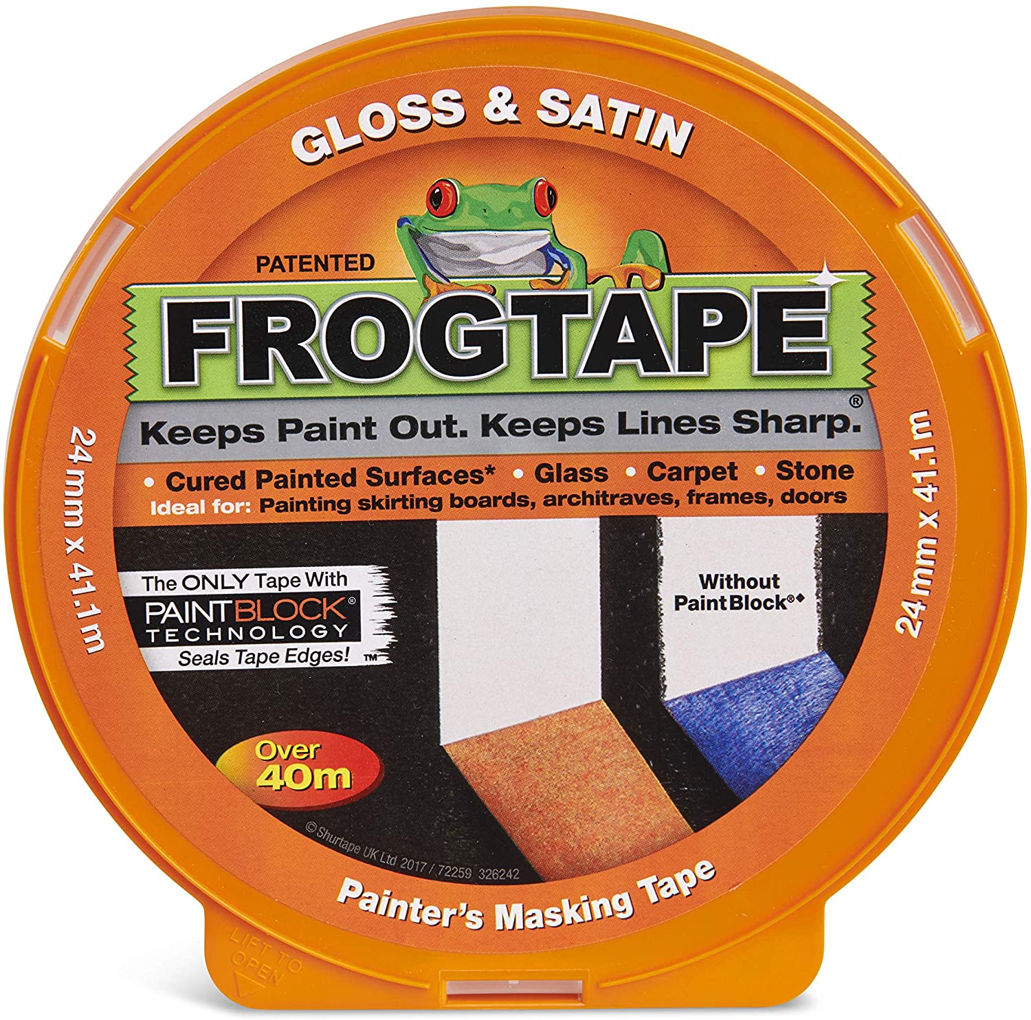 FROG TAPE ORANGE GLOSS & SATIN SURFACE PAINTERS MASKING TAPE 24MM X 41.1M. 333611 / 104188 \\\KD27159