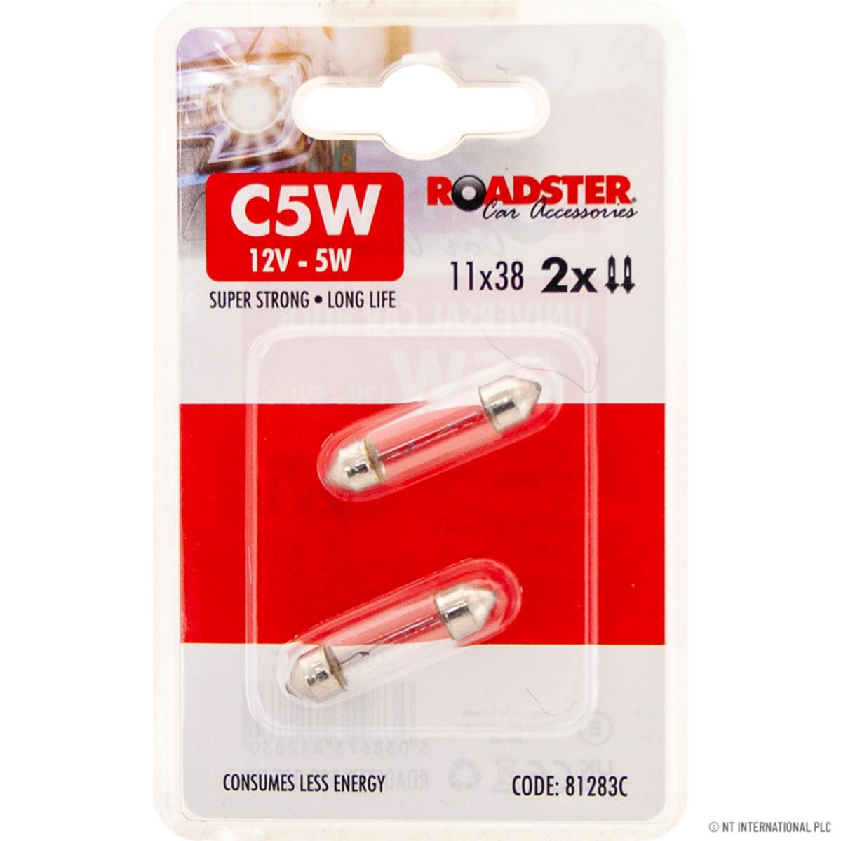 ROADSTER C5W 12V 5W 239 CAR NUMBER PLATE INTERIOR LIGHT BULB 11X38MM 2/PK. 81283C \\\KD27185