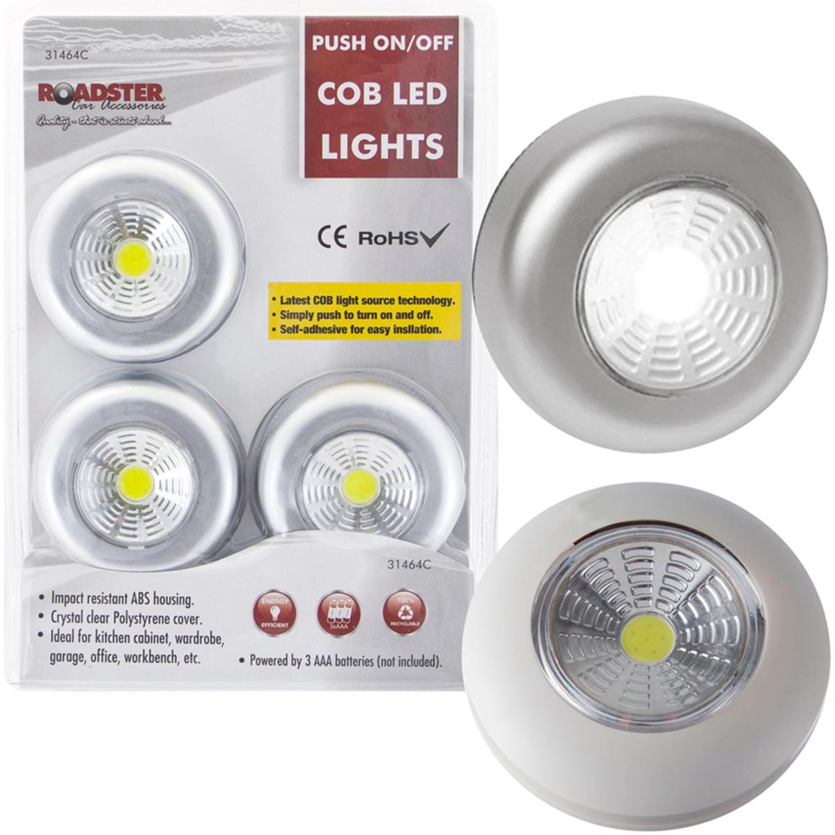 ROADSTER BATTERY OPERATED WIRELESS COB LED PUSH LIGHT 3/PK. 31464C \\\KD27191
