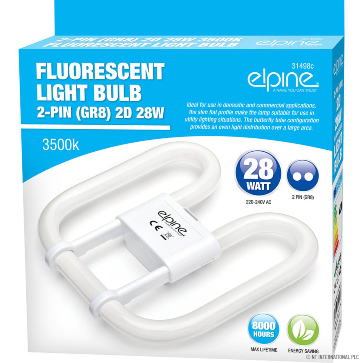 ELPINE 28W GR8 2 PIN 2D 3500K FLUORESCENT LIGHT BULB. 31498C \\\KD27192