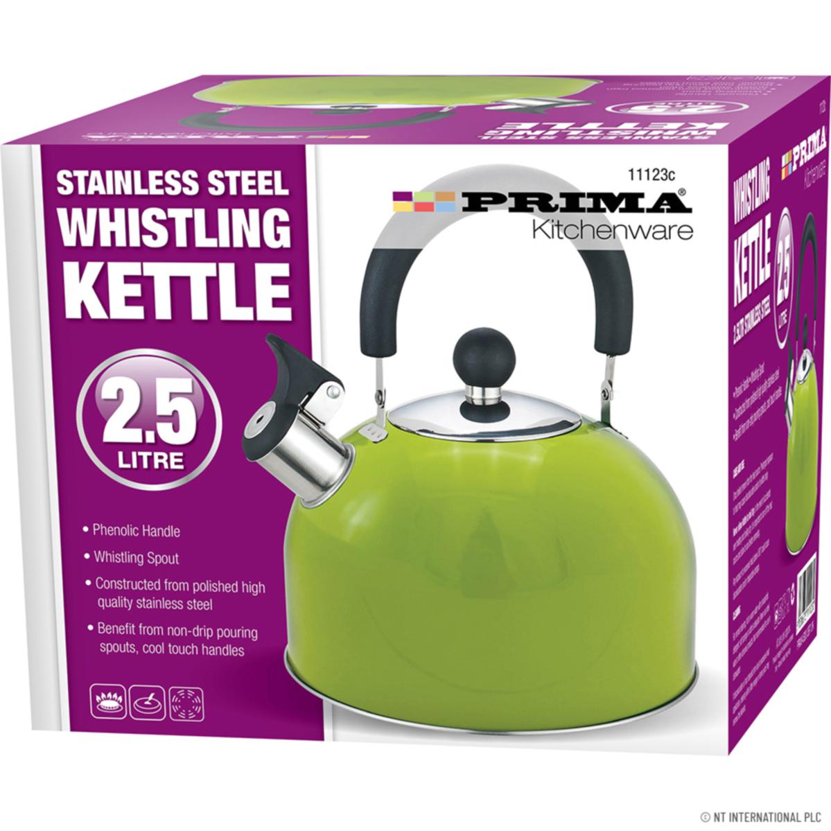 PRIMA STAINLESS STEEL WHISTLING KETTLE 2.5 LTR - GREEN. 11123C \\\KD27214