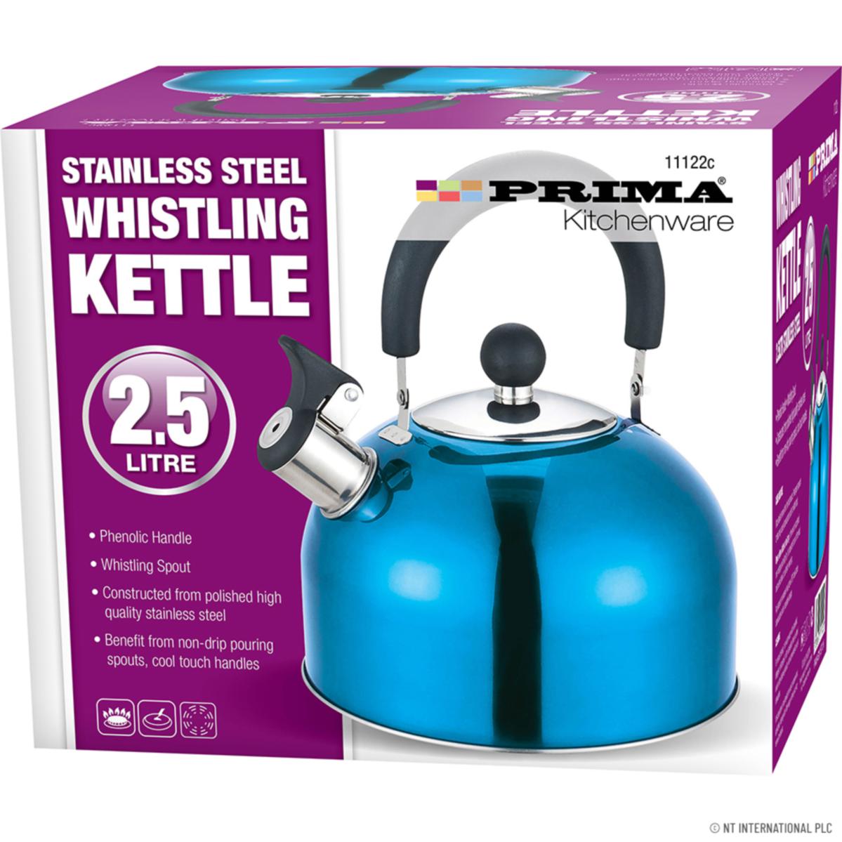 PRIMA STAINLESS STEEL WHISTLING KETTLE 2.5 LTR - BLUE. 11122C \\\KD27215