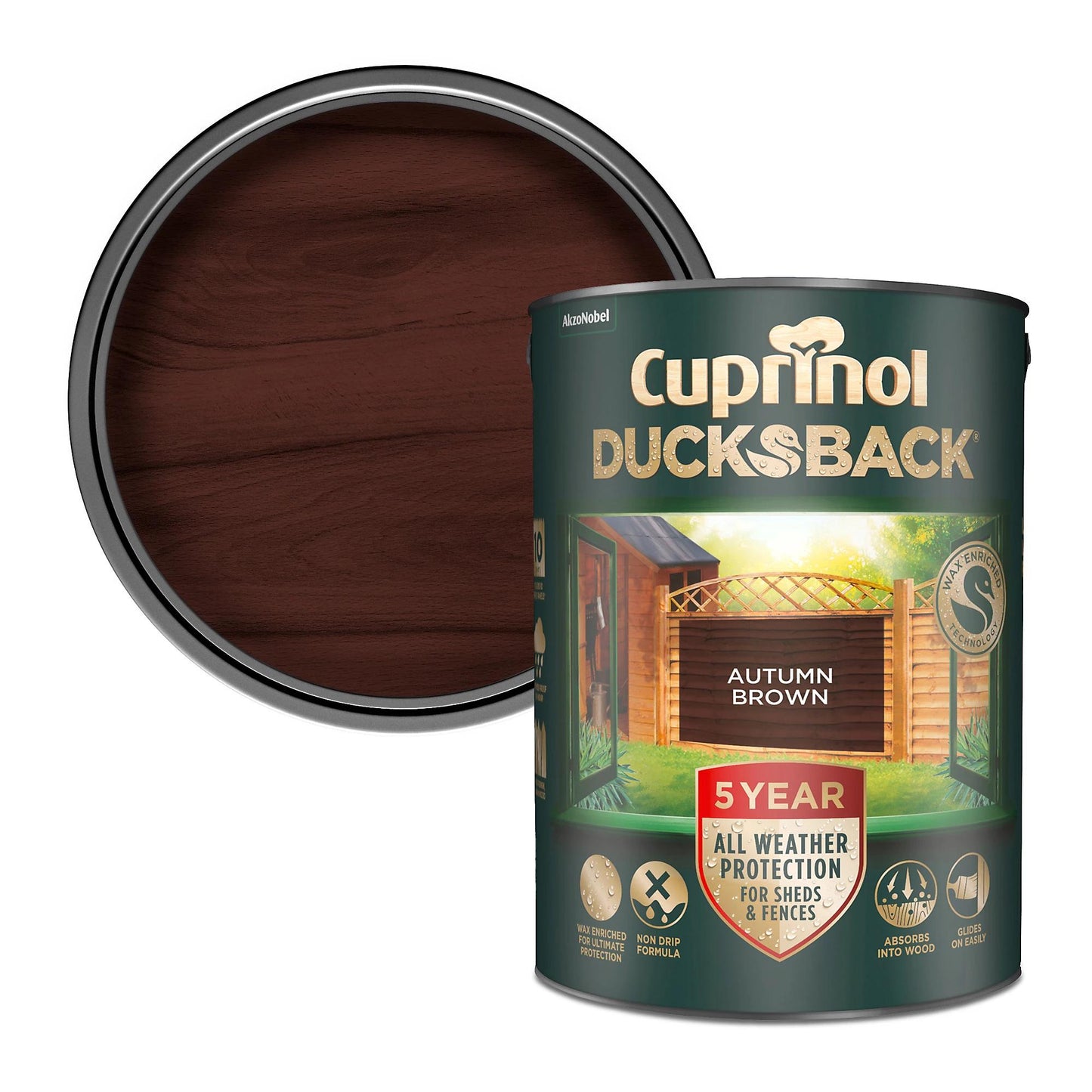CUPRINOL DUCKSBACK EXTERIOR WOOD SHEDS FENCES PAINT 5L - AUTUMN BROWN. 5092442 \\\KD27242