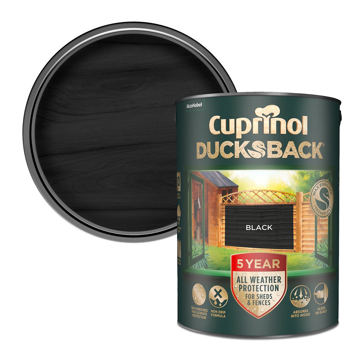 CUPRINOL DUCKSBACK EXTERIOR WOOD SHEDS FENCES PAINT 5L - BLACK. 5244557 \\\KD27244