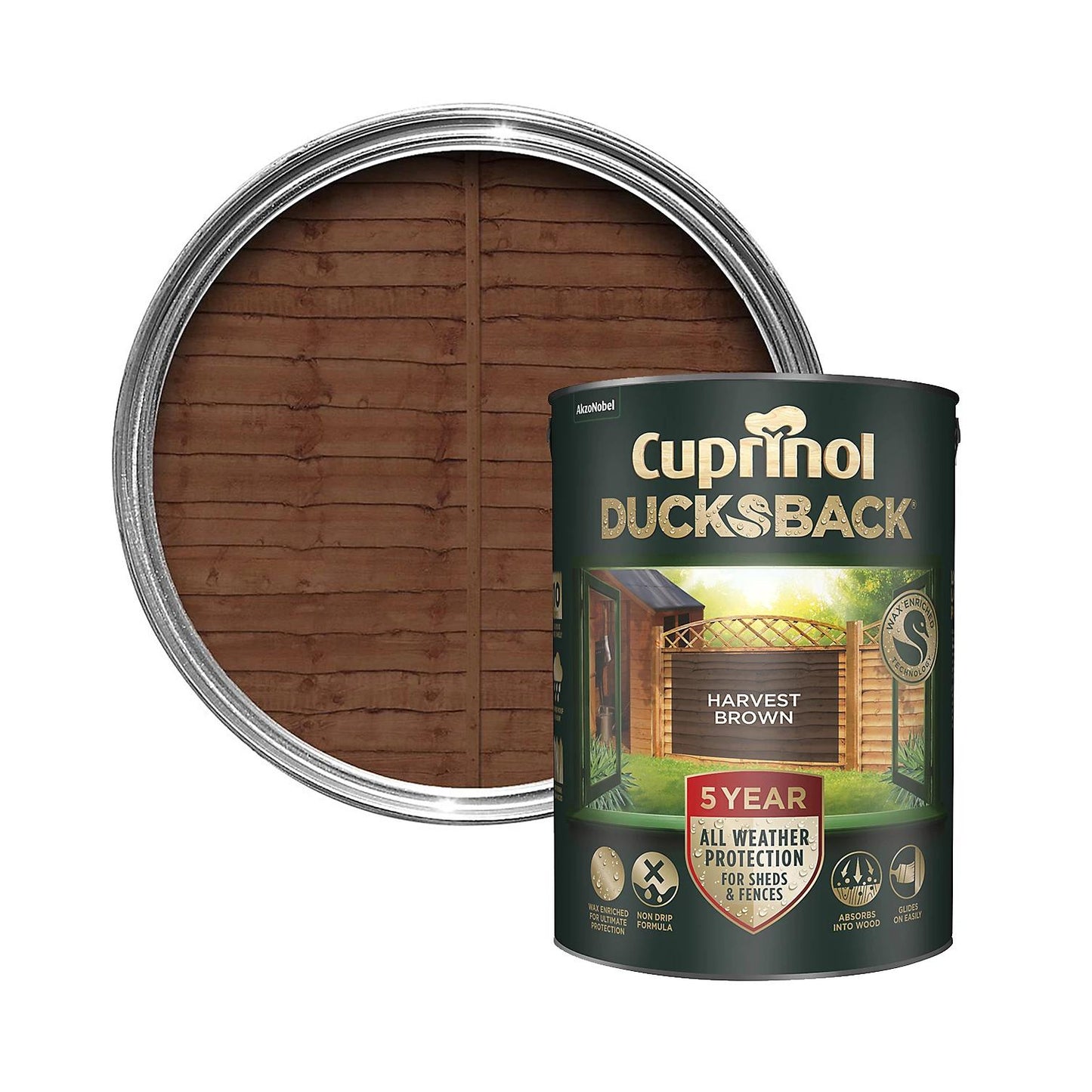 CUPRINOL DUCKSBACK EXTERIOR WOOD SHEDS FENCES PAINT 5L - HARVEST BROWN. 5092432 \\\KD27247