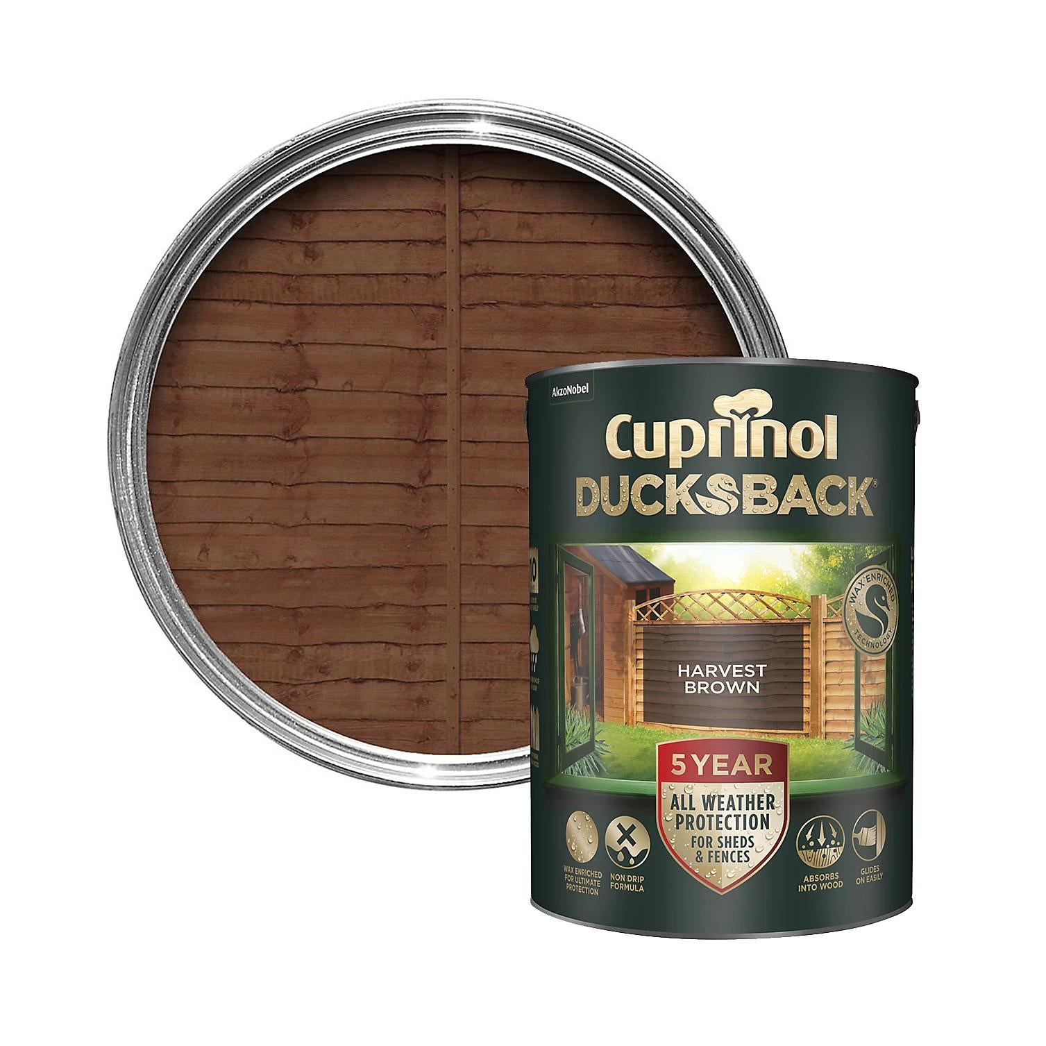 CUPRINOL DUCKSBACK EXTERIOR WOOD SHEDS FENCES PAINT 5L - HARVEST BROWN. 5092432 \\\KD27247