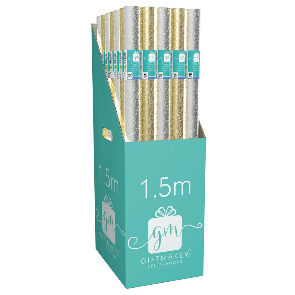 GIFTMAKER HOLOGRAPHIC GOLD / SILVER GIFT WRAP ROLL 69CM X 1.5M \\\KD27331